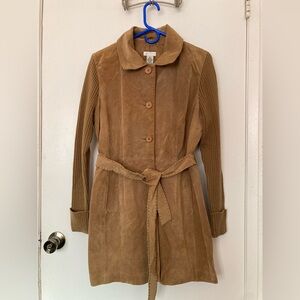 Elegant Camel Suede Trench Coat